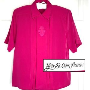 Vintage 90s Magenta Blouse, Petite Short Sleeves, Sz 6 Valentine’s Day Office